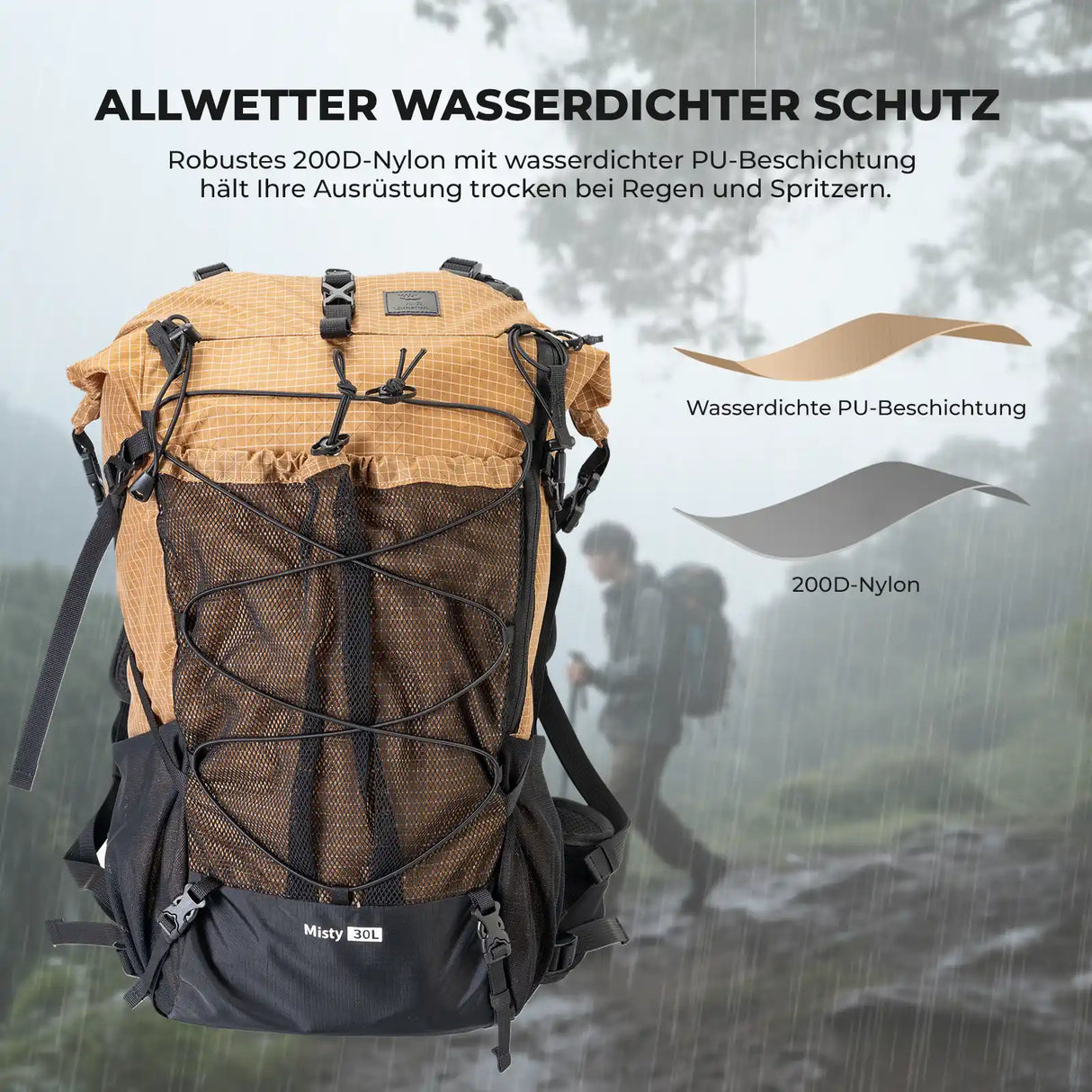 qunature misty 30l backpack with 200d nylon and waterproof pu coating