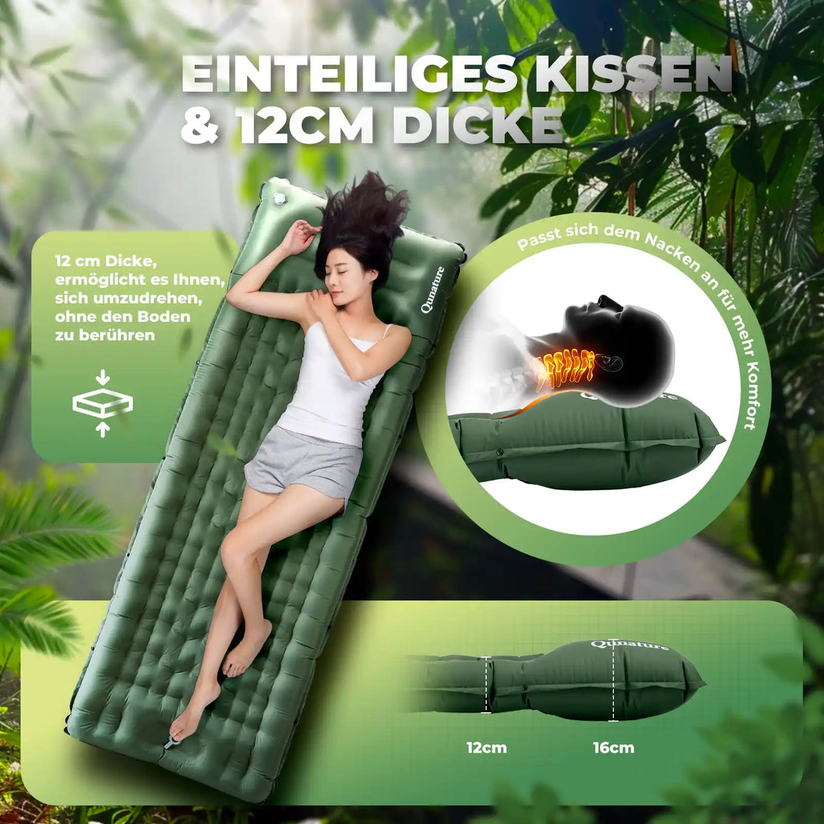 gruene schlafmatte mit kissenfunktion und 12cm dicke