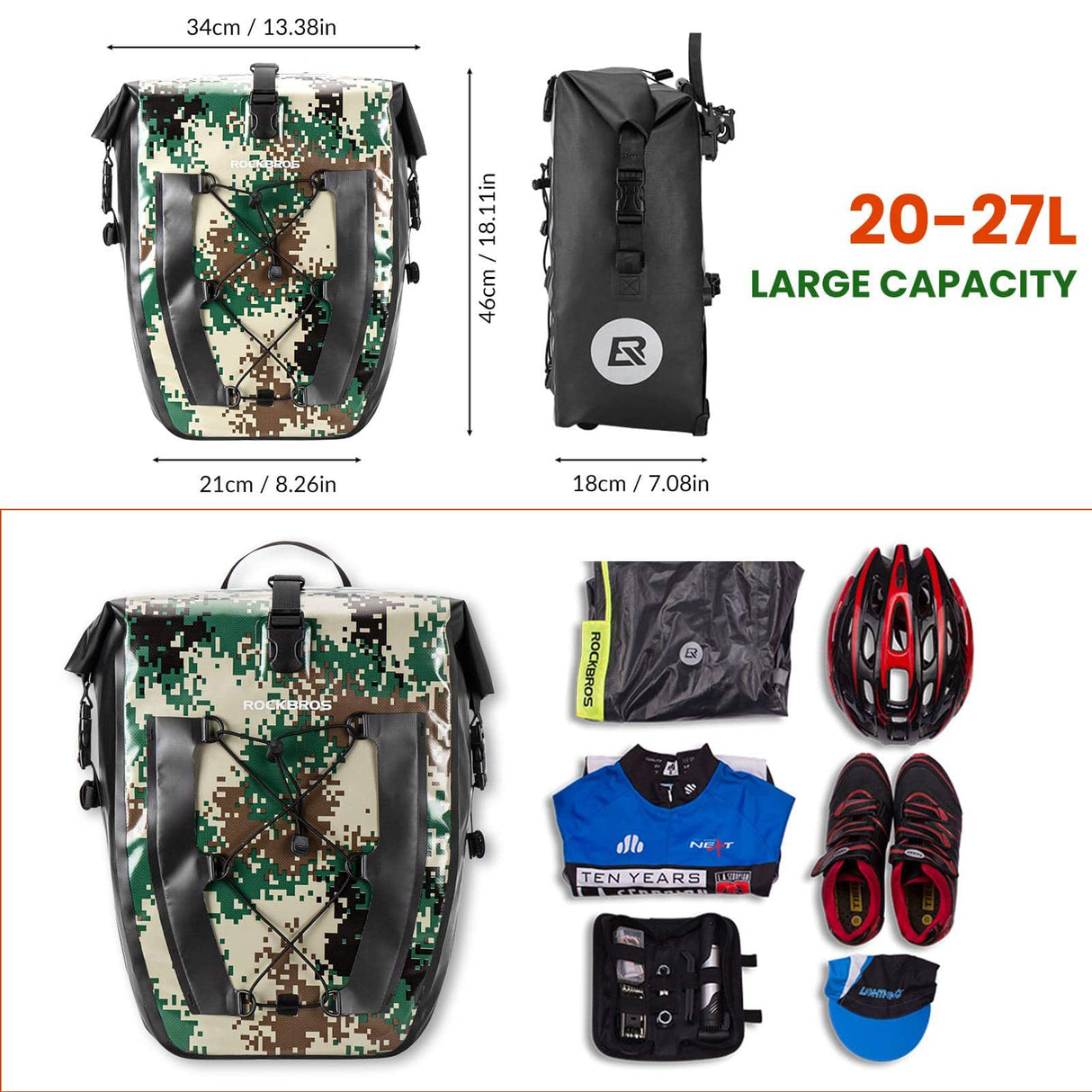 ROCKBROS 100 % wasserdichte Transporttaschen mit Netztasche 27L - ROCKBROS-EU