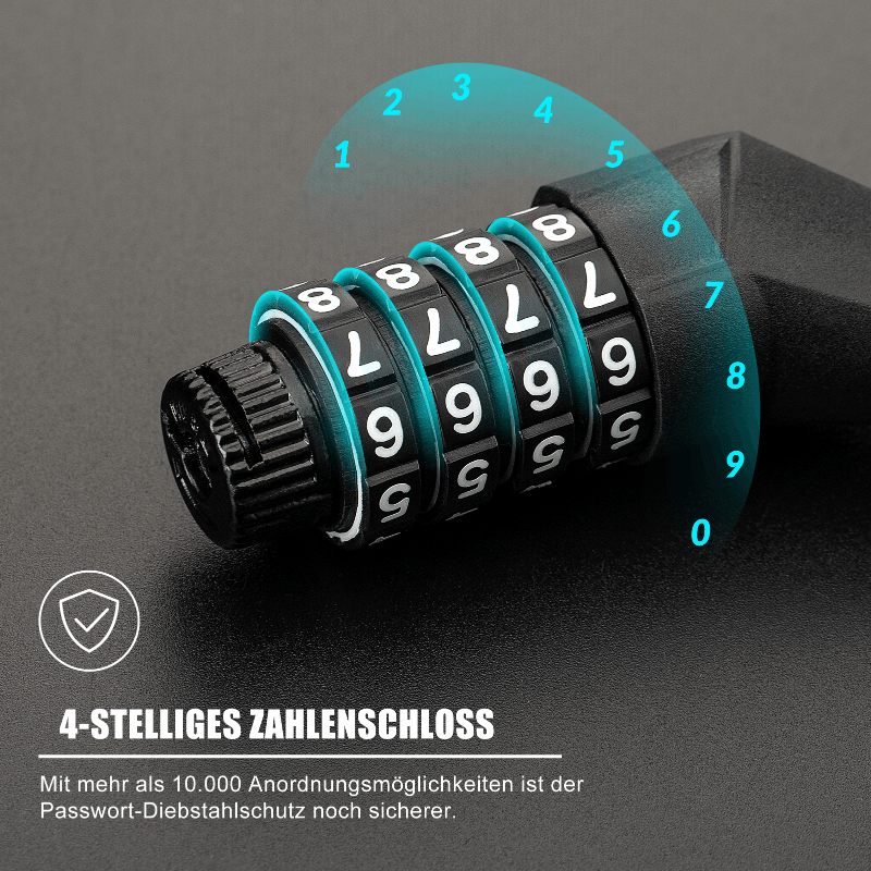 ROCKBROS Fahrradschloss Zahlenschloss Helmschloss mit 4-stellig Code max. 150 cm - ROCKBROS-EU