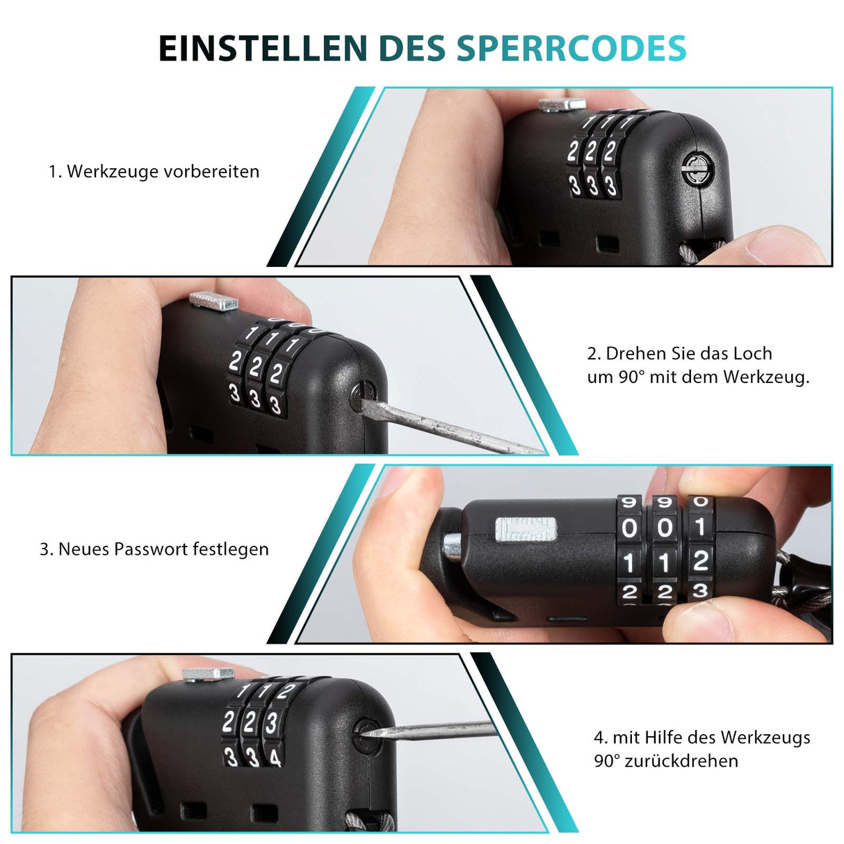 ROCKBROS Helm schloss 150 cm Zahlenschloss 3-stellig Zahlencode - ROCKBROS-EU