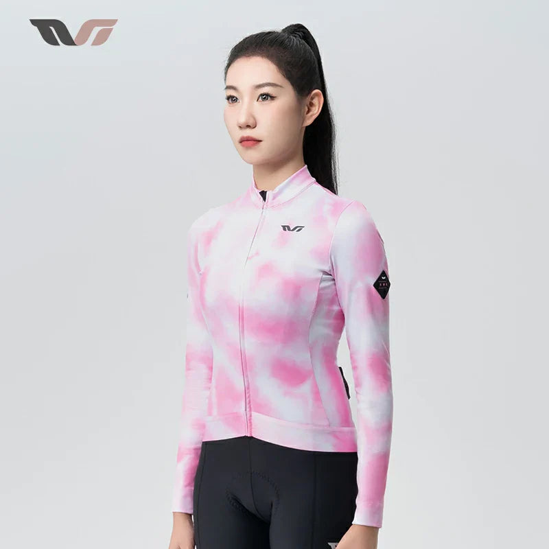 TVI Damen-Radwäsche aus Fleece mit Langarm – Warmes Radsporttrikot-Rosa - ROCKBROS-EU