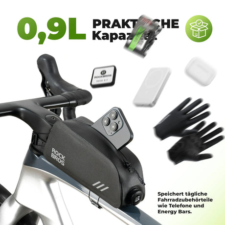 Verwandeln Sie den Raum zwischen Lenker und Sattel in Ihren persönlichen Organizer mit der ROCKBROS Oberrohrtasche (0,9L). Speziell für dynamische Fahrten entwickelt, bietet diese Tasche die perfekte Symbiose aus platzsparender Stauraumlösung und sofortigem Zugriff.