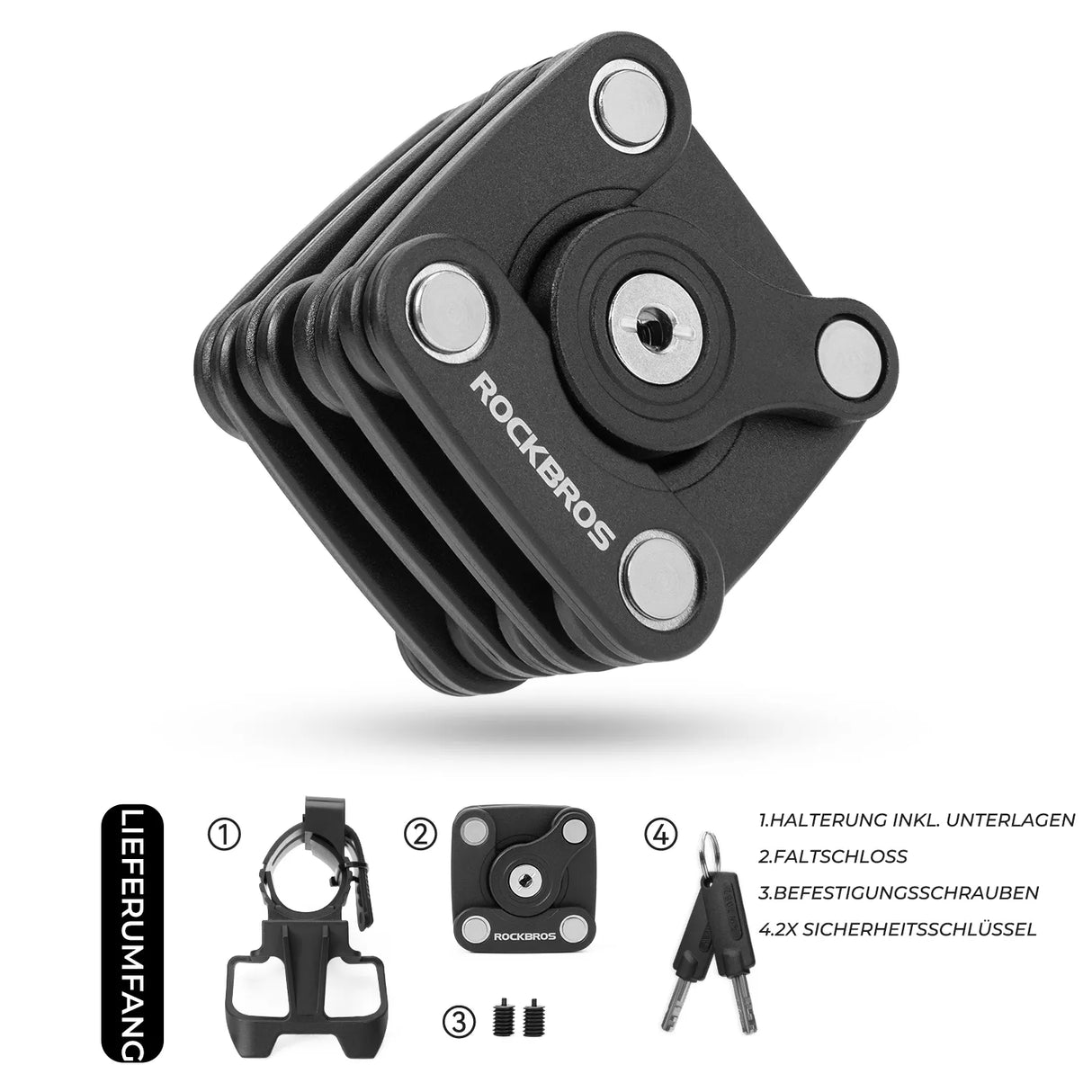 ROCKBROS Bicycle Lock Folding Lock 70 cm Long Black