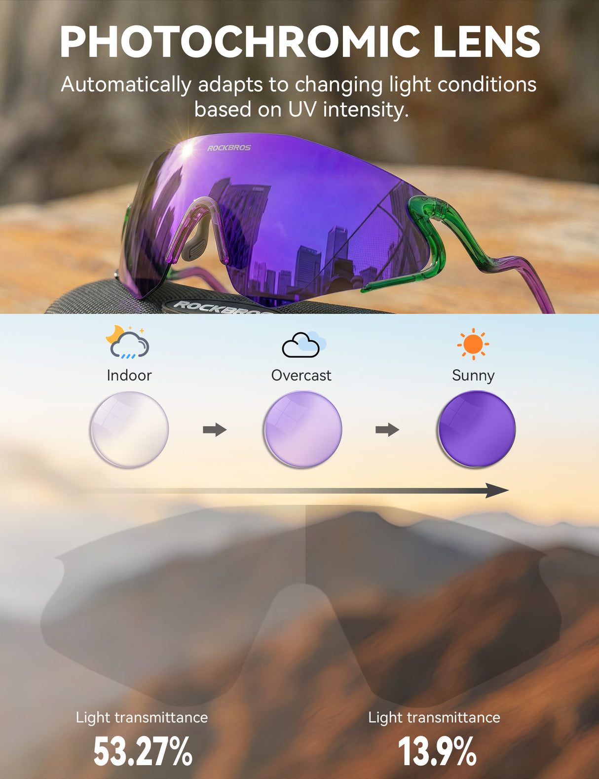 Photochrome Fahrradbrille mit UV400 Schutz
