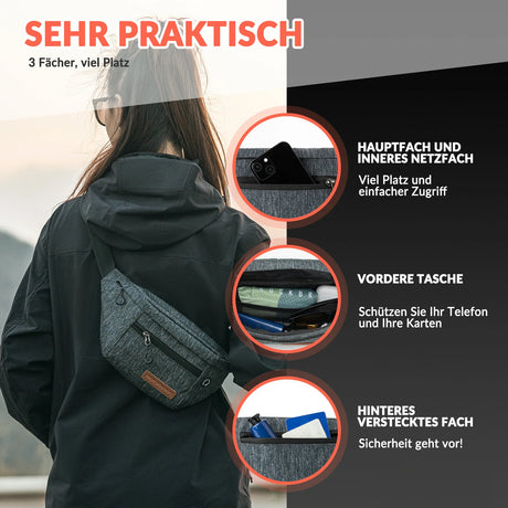 Bauchtasche 1,5 L – Gürteltasche mit verstellbarem Gürtel