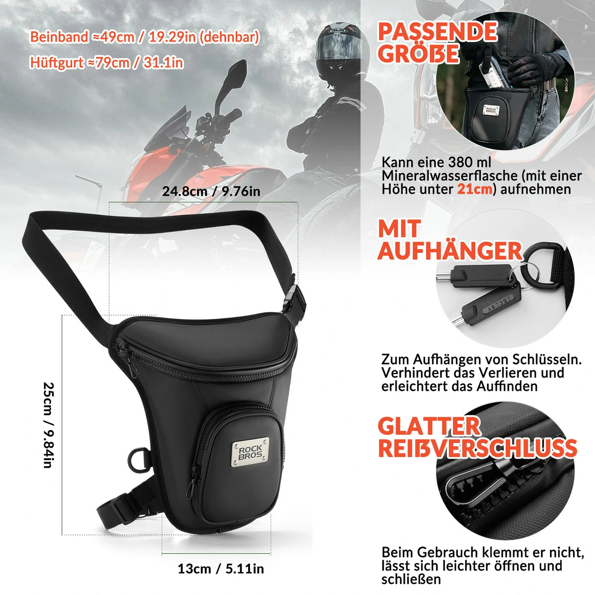 Motorrad‑Beintasche / Hüfttasche – Wasserdicht & ergonomisch