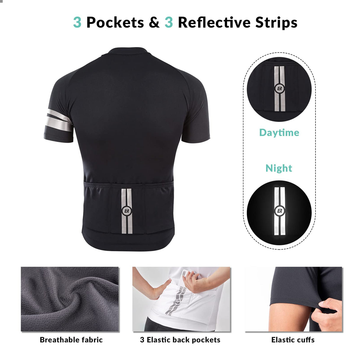 ROCKBROS ROCKBROS Koszulka Rowerowa z Kr¨®tkim R?kawem Koszulka Kolarska Szybkoschn?ca Odblaskowa Oddychaj?ca Tkanina Poliestrowa Odzie? Rowerowa do Biegania, Jazdy na Rowerze i Pieszych Wycieczek Rower Koszulki
