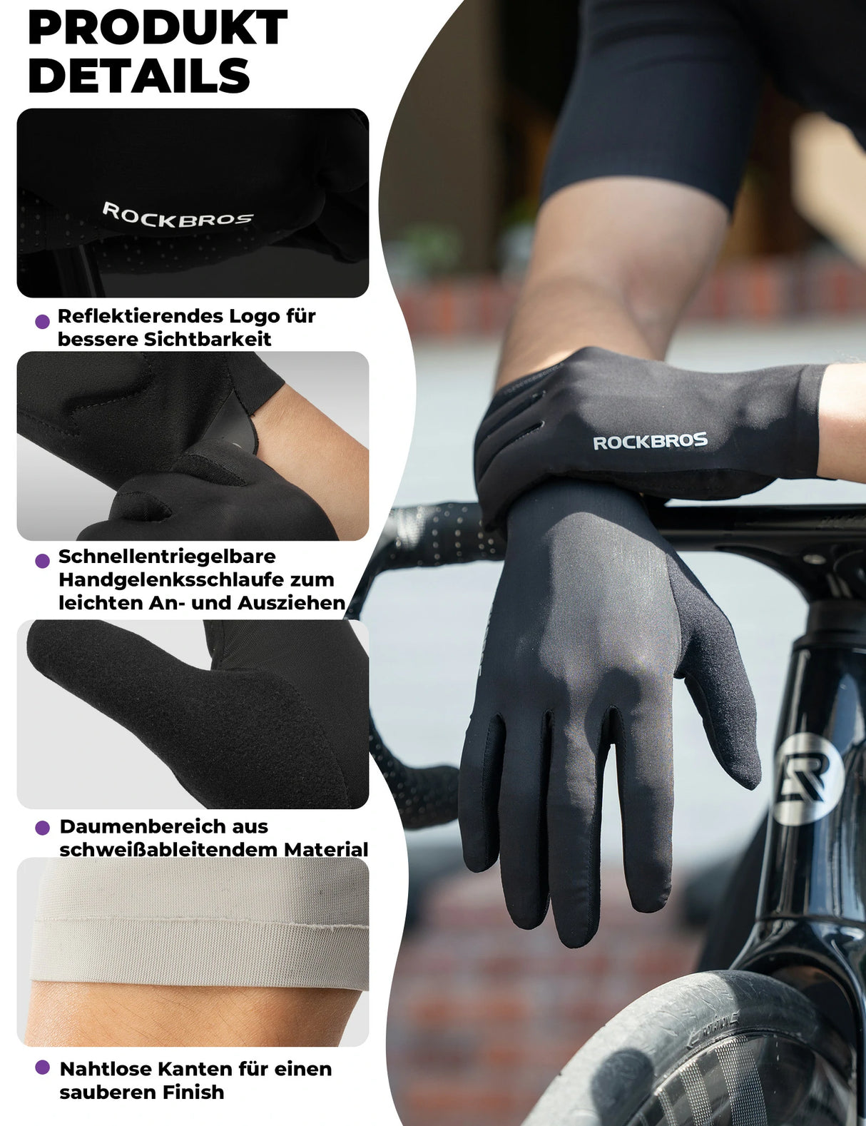 ROCKBROS Fahrradhandschuhe – Rutschfest & stoßabsorbierend, mit SBR‑Polster