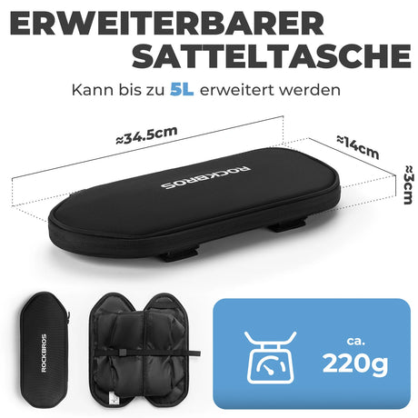 Fahrradtasche Erweiterbar – Bis 5 L, mit Schwamm als Fahrradsattel