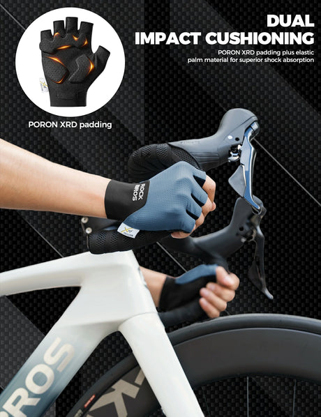 ROCKBROS Halbfinger Fahrradhandschuhe – Mit PORON XRD® Polster, Herren & Damen