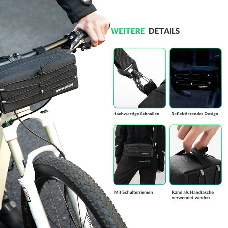 Lenkertasche Fahrrad – Große Kapazität 2 L mit abnehmbarem Schultergurt