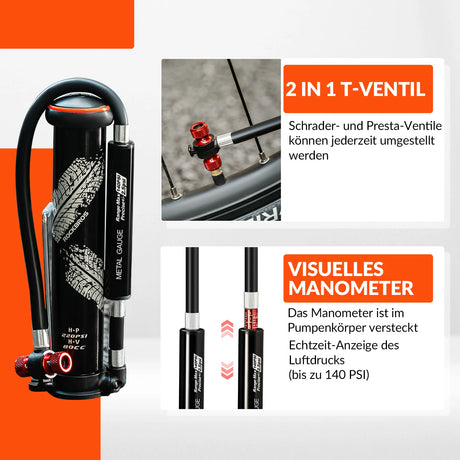 Mini‑Fahrradpumpe 220 PSI – Hochdruck‑Aluminium‑Konstruktion