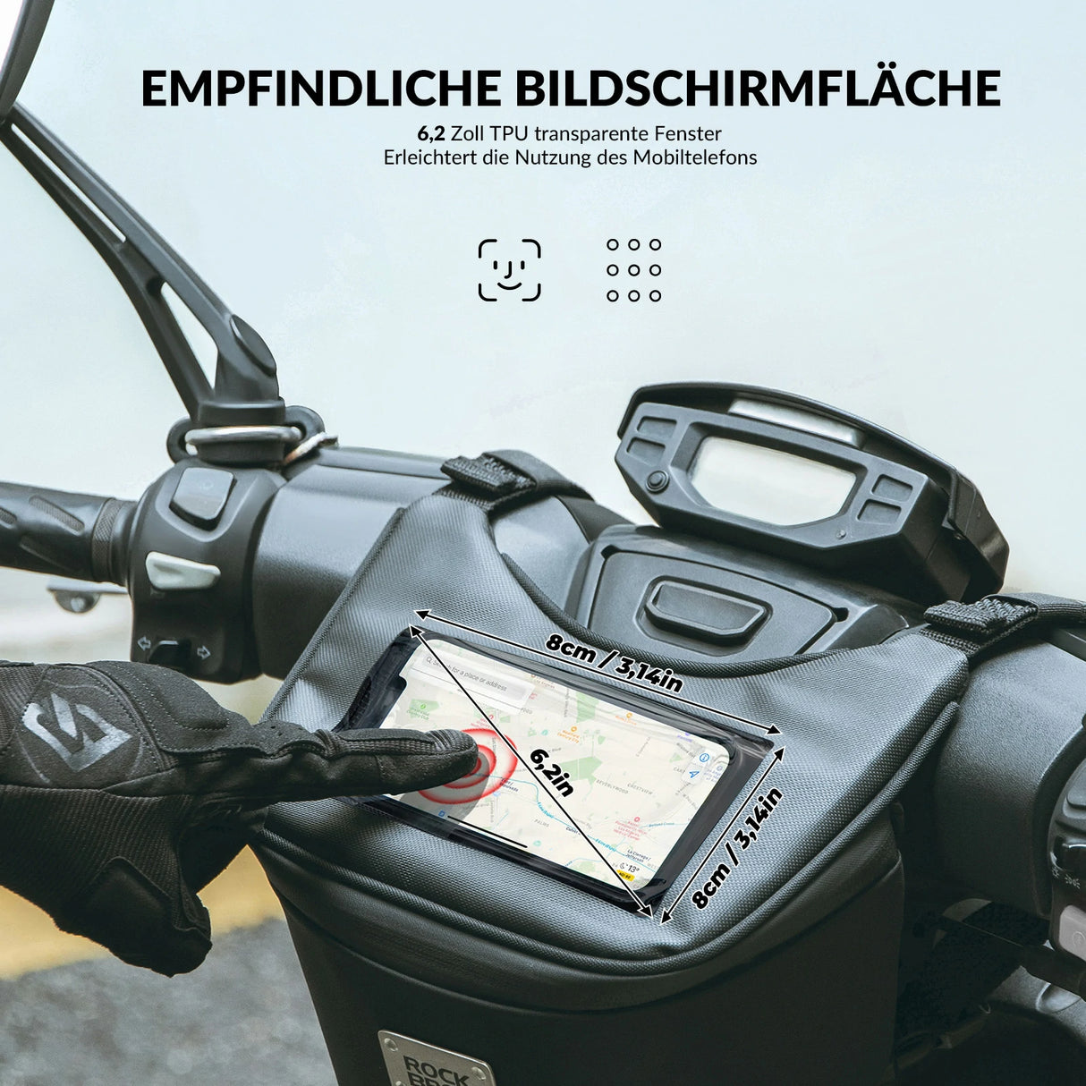 Motorrad‑Lenkertasche – Wasserdicht für 6,5‑Zoll‑Smartphone, 2 L