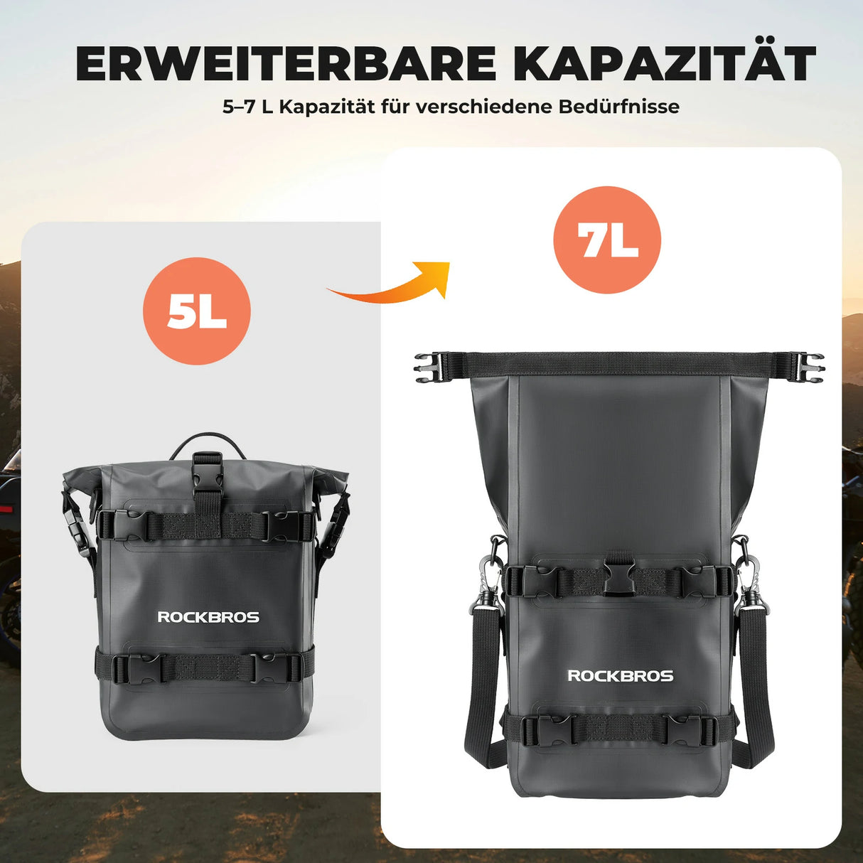 Motorradtaschen – 100% wasserdicht 5 L, Seitentasche mit Schultergurt