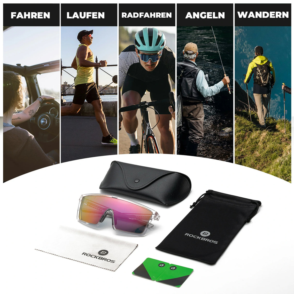 ROCKBROS Sonnenbrille – Fahrradbrille Herren/Damen, UV400 polarisiert, TR90‑Rahmen
