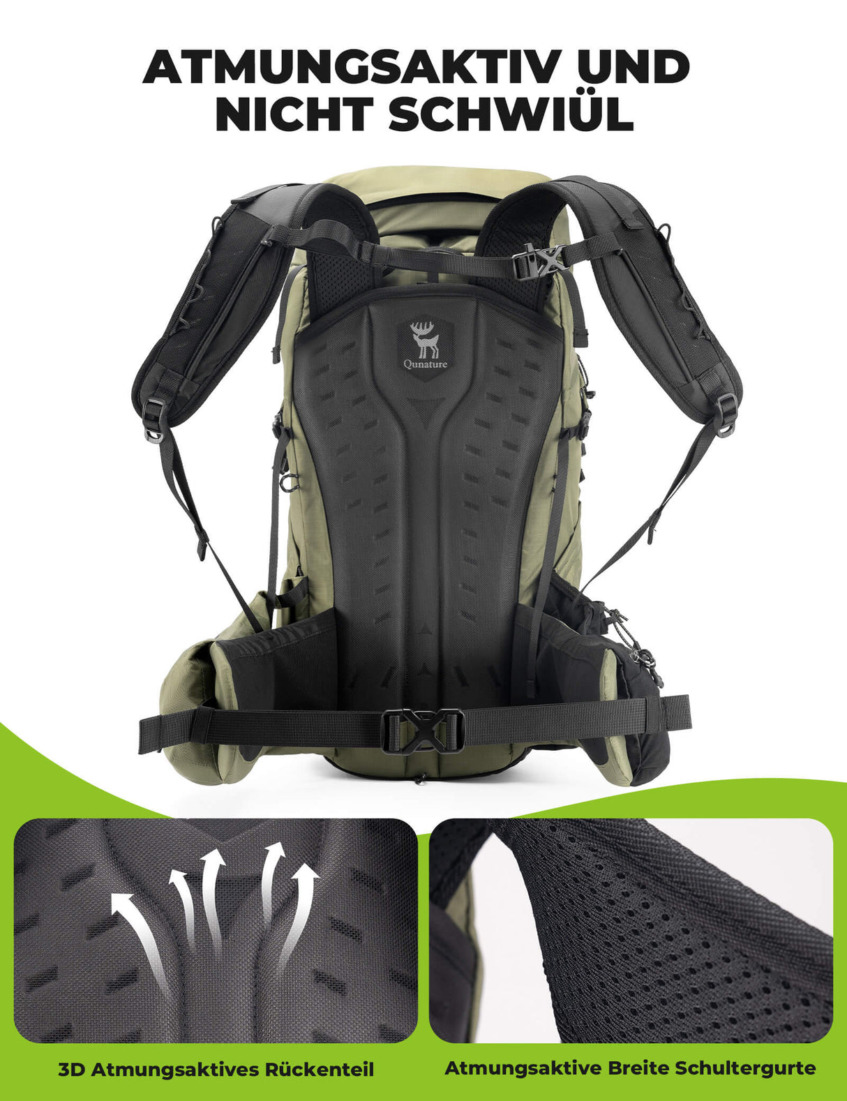 Qunature 25L Wanderrucksack – Atmungsaktiv mit abnehmbarer Tasche & Seitenzugang