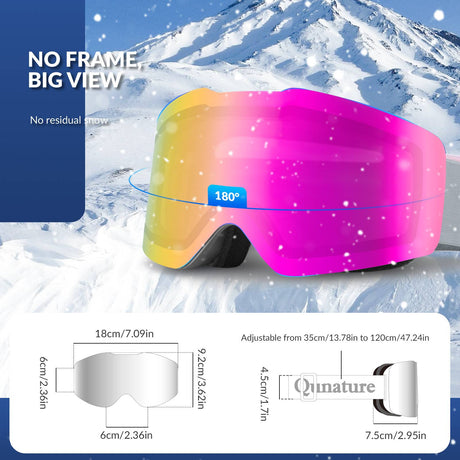 Qunature Rahmenlos Skibrille UV400 Antifog Schutzbrille Unisex 4 Farben #Color_Grau
