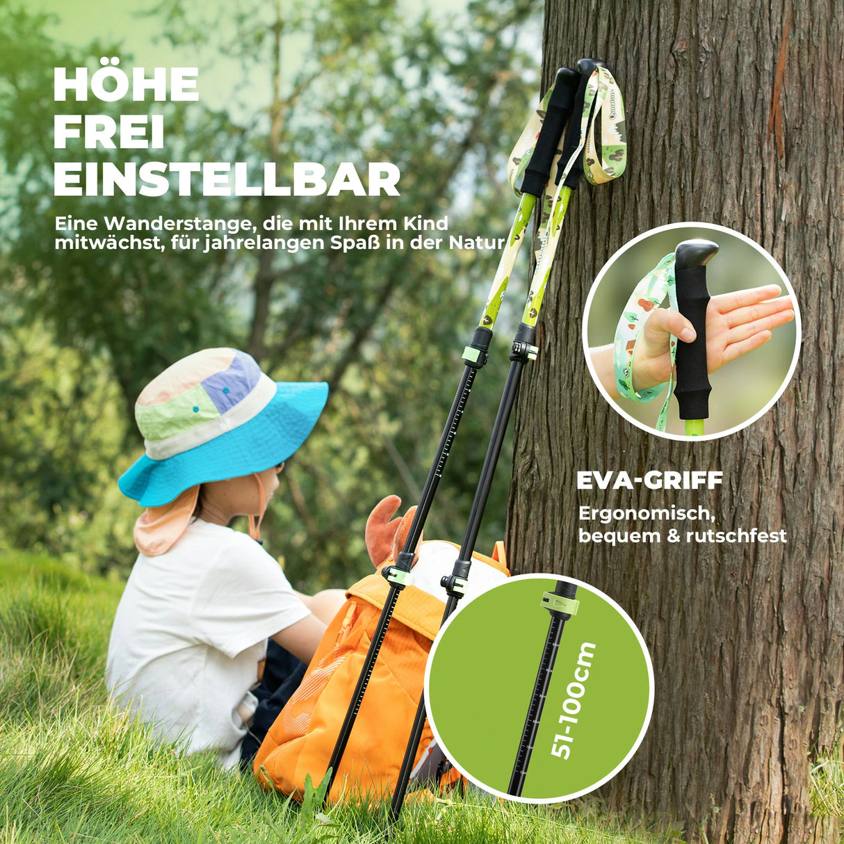 Qunature Kinder-Wanderstöcke – 51–100 cm verstellbar, Aluminium, 1  Stück