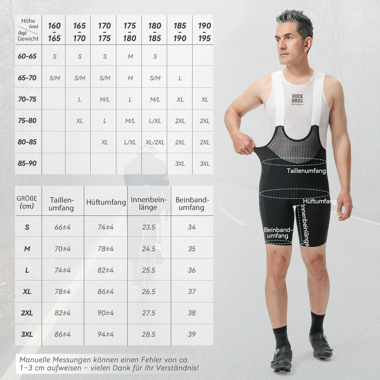 ROAD TO SKY Herren Träger-Radhose gepolstert, Fahrradhose Kurz mit Reflektoren im Sommer - ROCKBROS-EU
