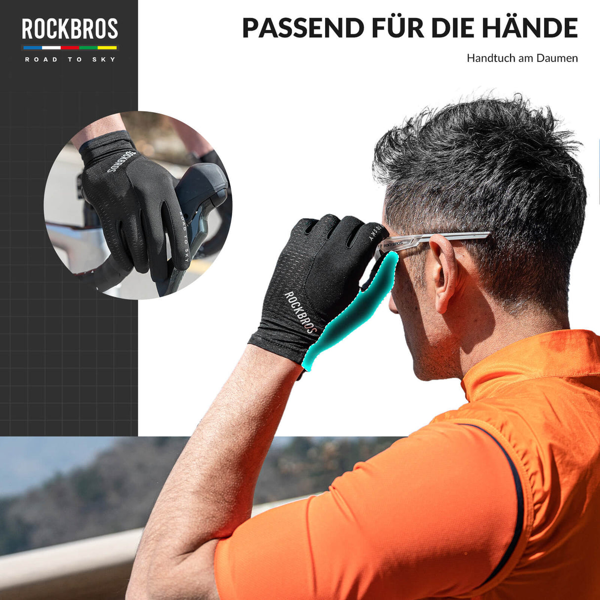 ROAD TO SKY Fahrradhandschuhe mit Touchscreen Atmungsaktiv Herren/Damen-Schwarz