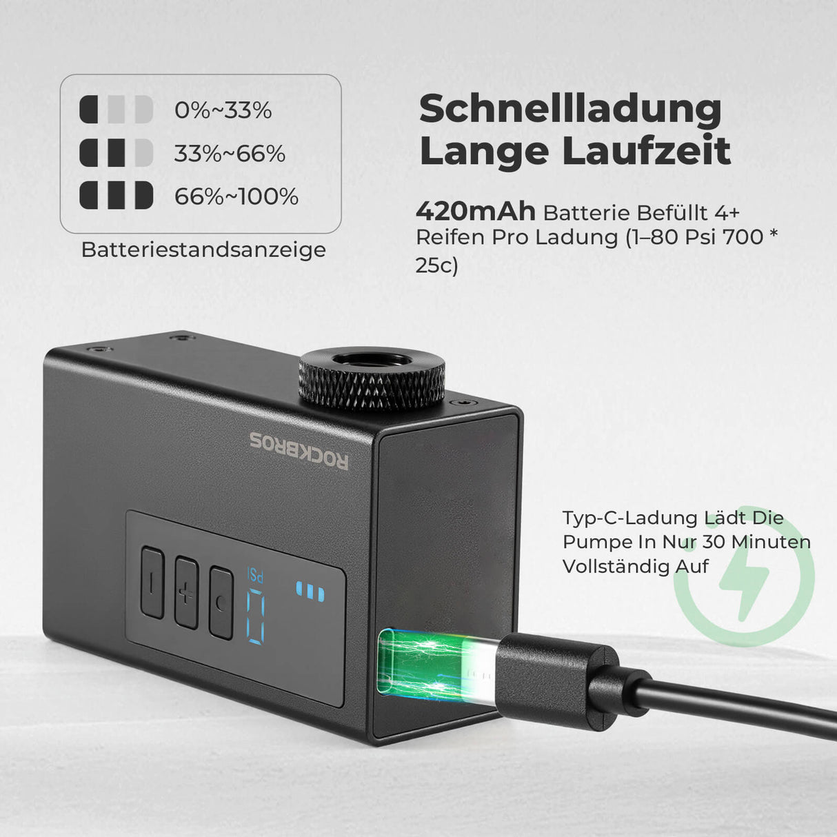 ROCKBROS MINI Elektrische Fahrradpumpe AS240 Pro – Tragbare Kraft für unterwegs!​