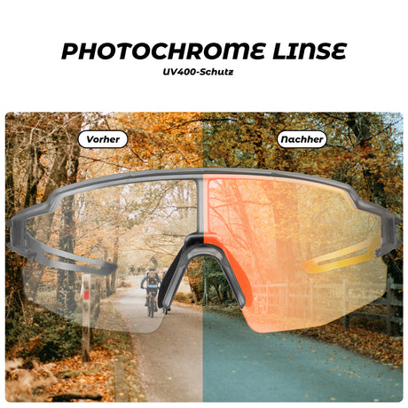 ROCKBROS Fahrradbrille Photochromatisch Sonnenbrille UV400-Schutz Leicht-Schwarz