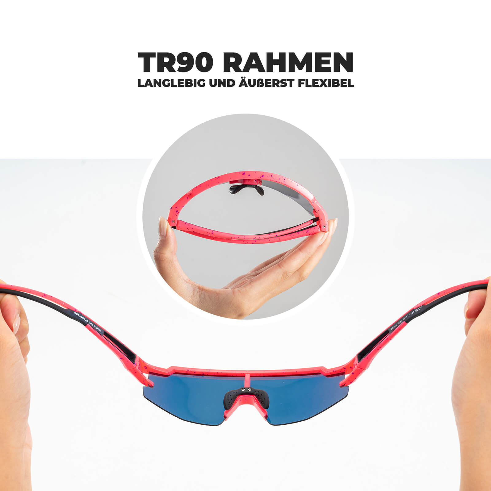 ROCKBROS Kinder Fahrradbrille Sonnenbrille Polarisiert UV400 für Jungen-Rot-Rosa