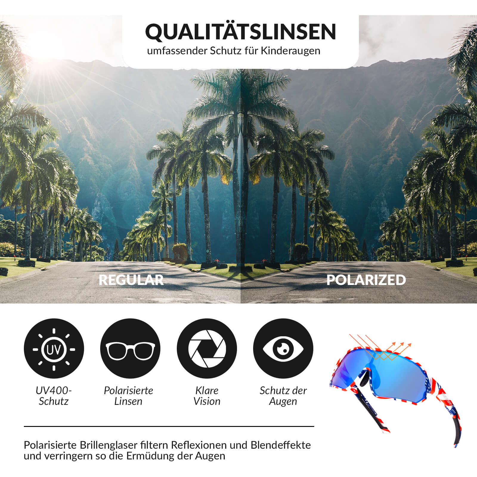 ROCKBROS Kinder Fahrradbrille UV400-Schutz Polarisierte Sonnenbrille-Rot-Blau