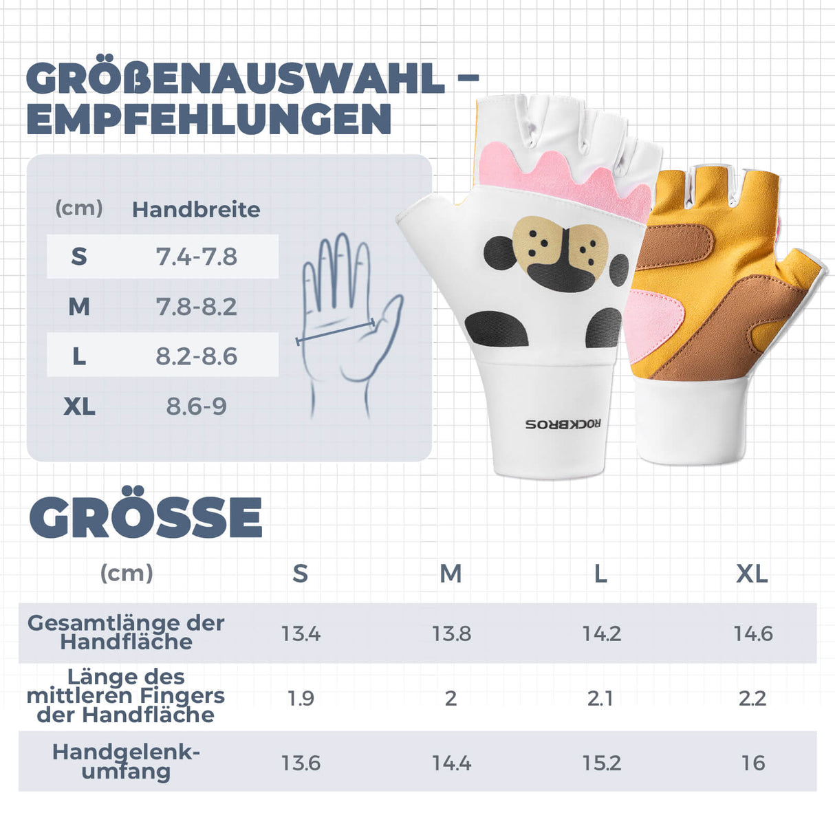 ROCKBROS Kinder Halbfinger Fingerlose Fahrradhandschuhe Scooter Fahrrad-Weiß - Braun