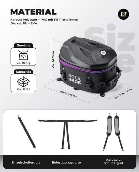 ROCKBROS Motorrad Hecktasche Gepäcktasche 12,5L für Rücksitz