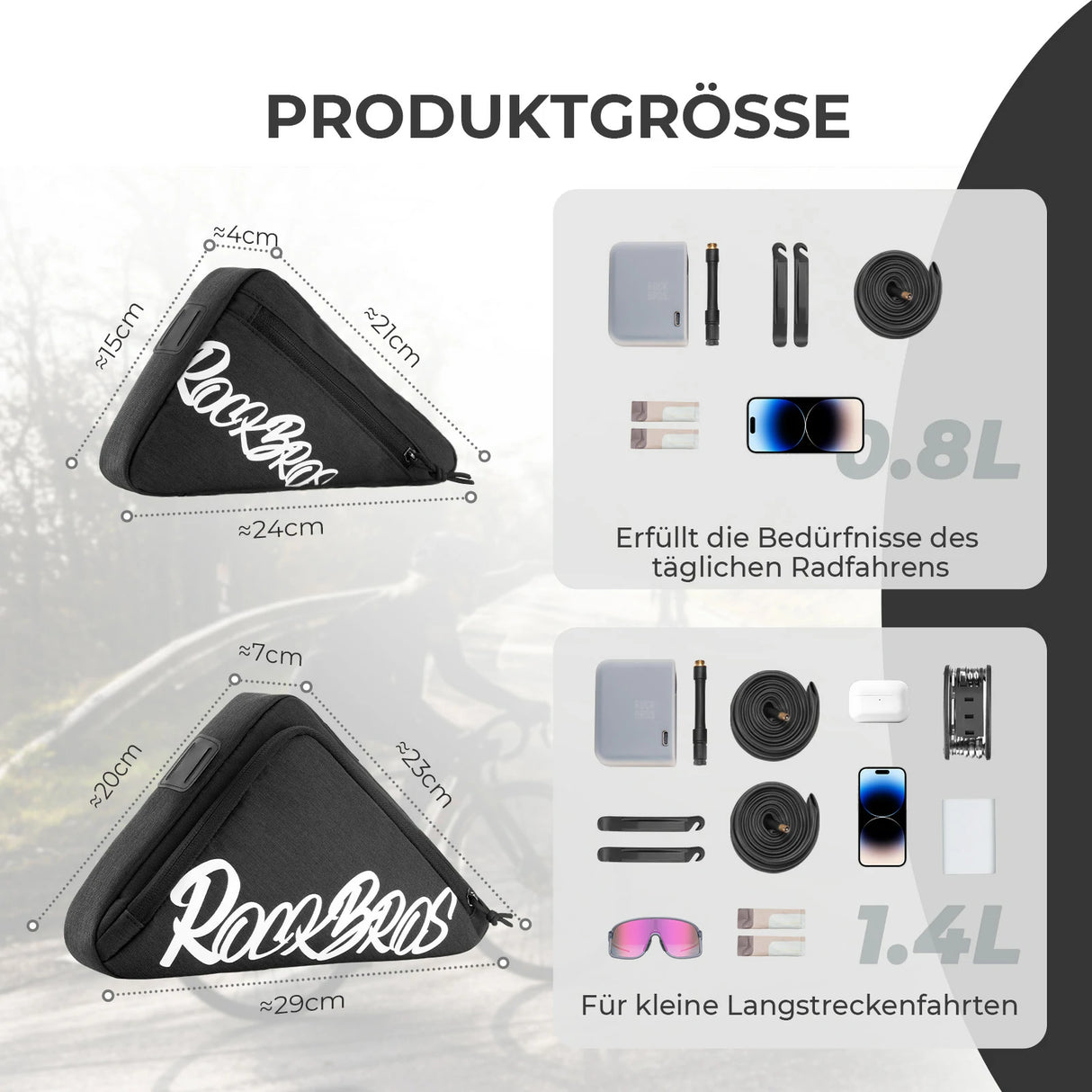 Fahrrad‑Rahmentasche – Dreieckstasche 0,8‑1,4 L