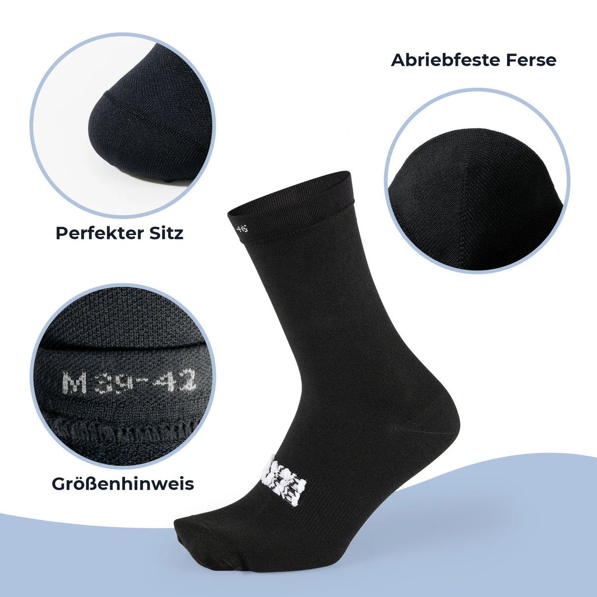 Rennrad‑Socken – Atmungsaktiv mit verstärkter Ferse, 2 Paar