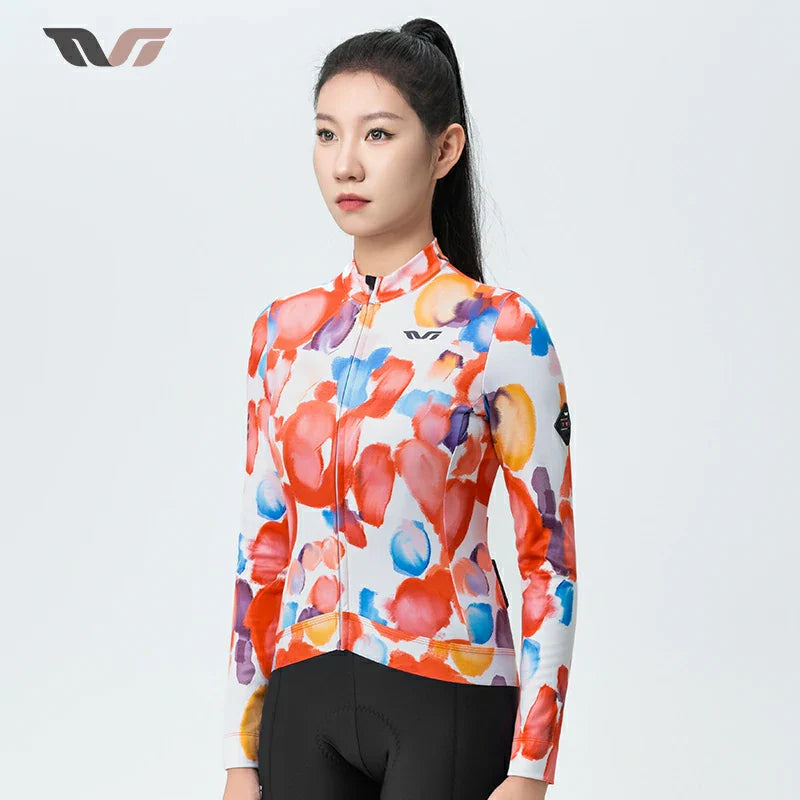 TVI Damen-Radwäsche aus Fleece mit Langarm – Warmes Radsporttrikot-Orange - ROCKBROS-EU