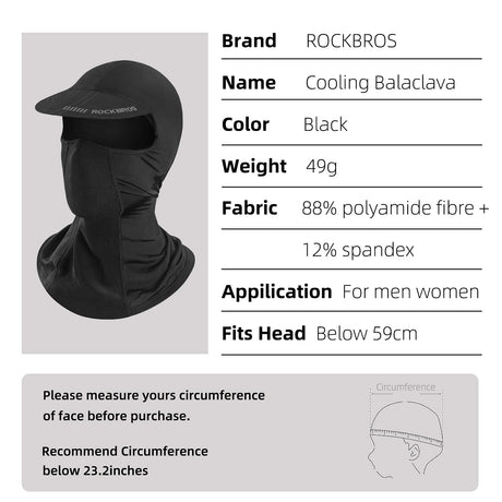 ROCKBROS ROCKBROS Kominiarka z daszkiem pod kask Ochrona UV Szybkie suche lato do jazdy na rowerze W?dkowanie Sporty na ?wie?ym powietrzu, Unisex Kominiarki