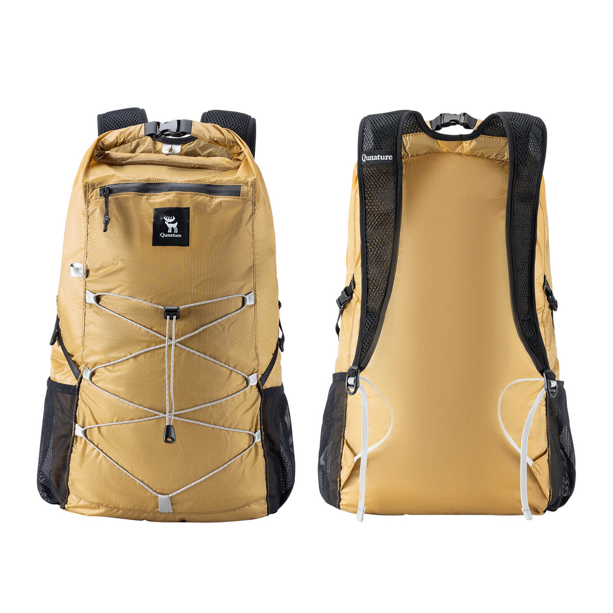 khakifarbener qunature 20l rucksack vorder- und r¨¹ckansicht mit atmungsaktiven gurten