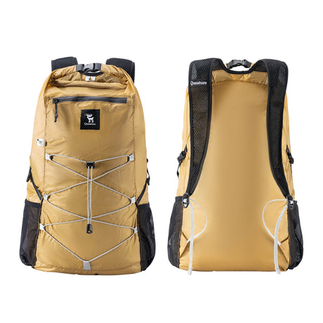 khakifarbener qunature 20l rucksack vorder- und r¨¹ckansicht mit atmungsaktiven gurten