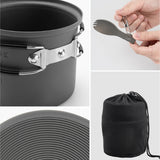 details des camping kochtopf sets mit loeffel und tasche