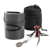 praktisches campinggeschirr-set mit tasche, brenner und klappbesteck