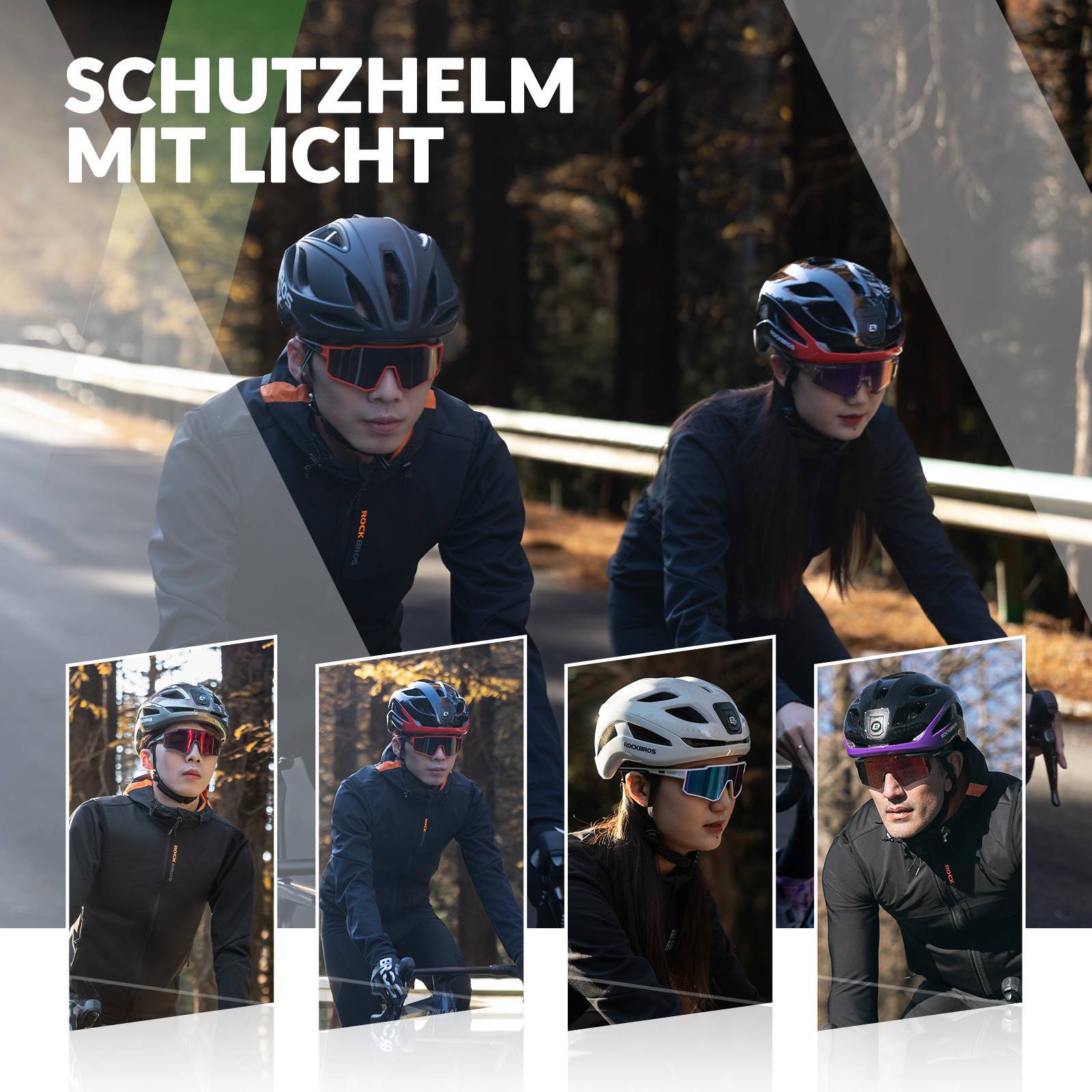 ROCKBROS Fahrradhelm mit Licht, mit USB 1800 mAh Atmungsaktiv 58-60 cm - ROCKBROS-EU