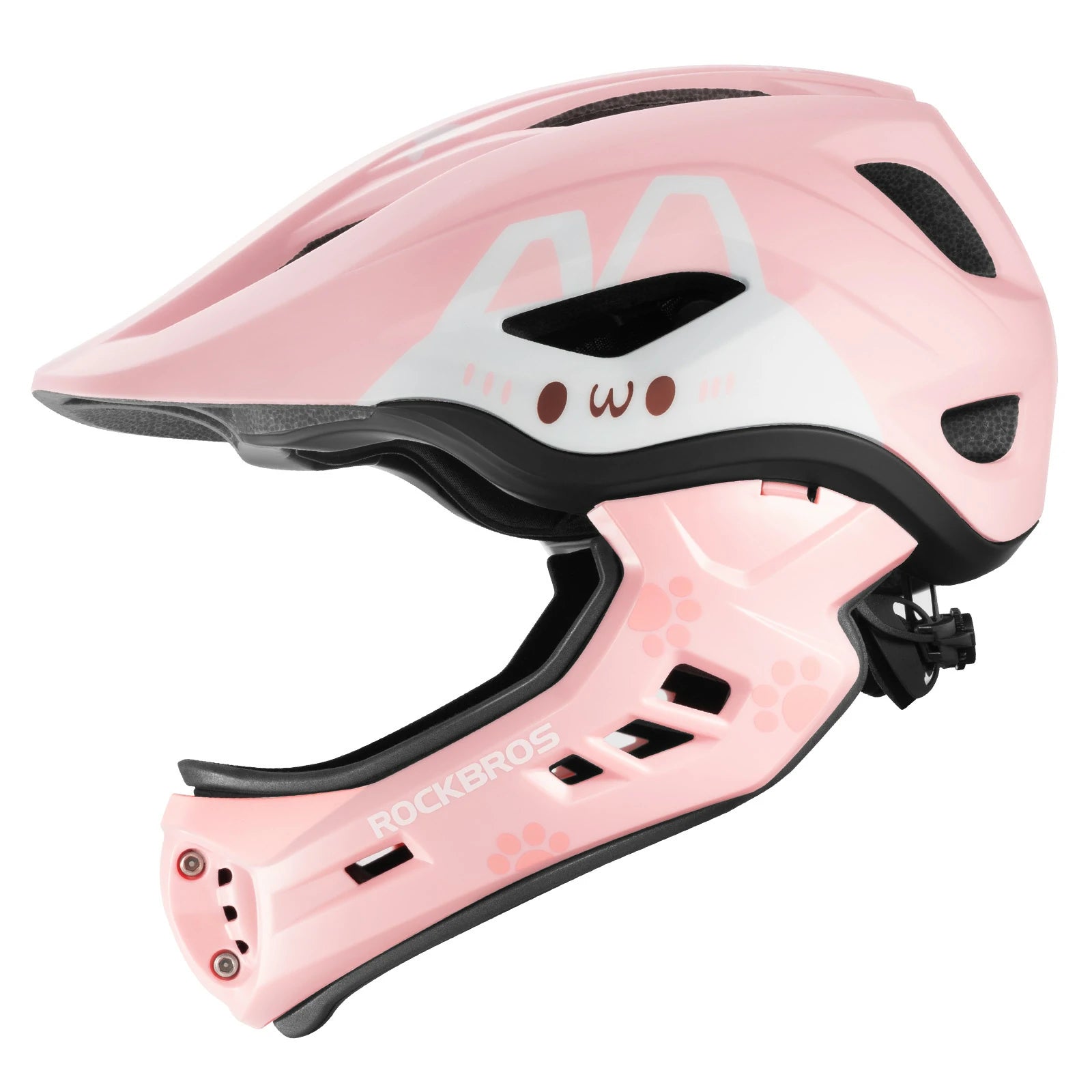 rockbros cartoon integral kinderhelm, 2-in-1 mit einem klick abnehmbarem kinnschutz