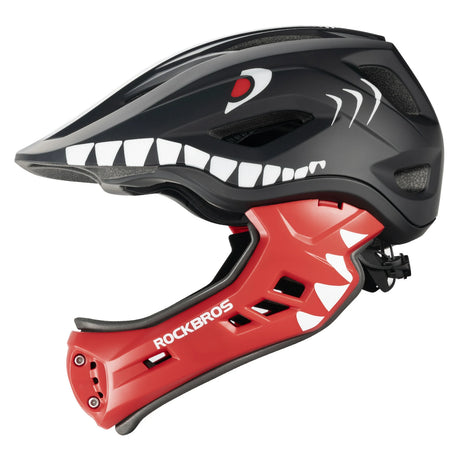 rockbros cartoon integral kinderhelm, 2-in-1 mit einem klick abnehmbarem kinnschutz