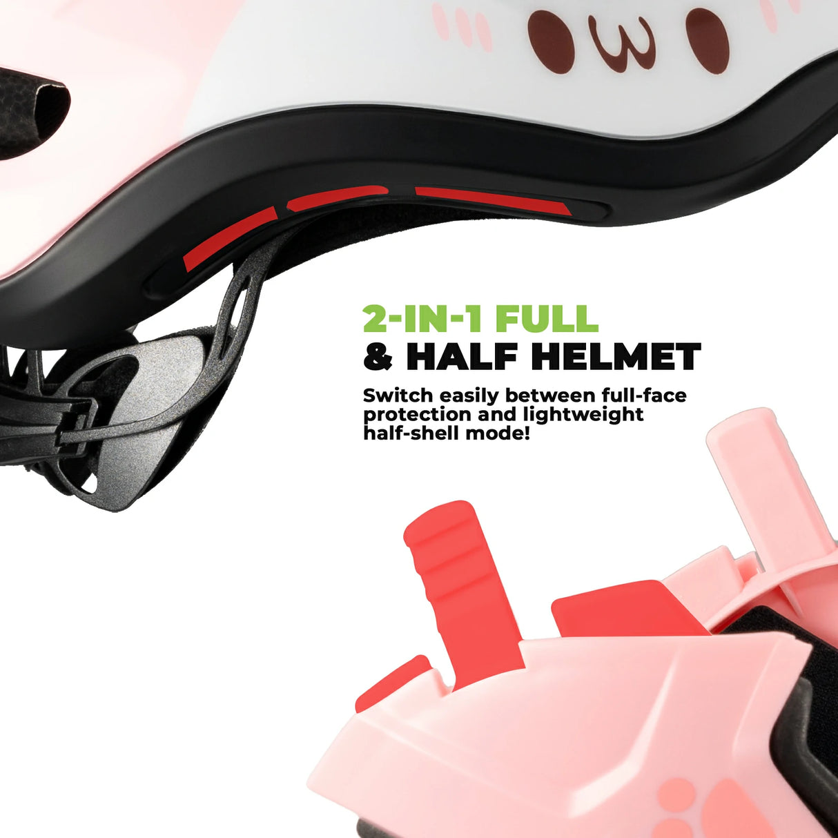 rockbros cartoon integral kinderhelm, 2-in-1 mit einem klick abnehmbarem kinnschutz