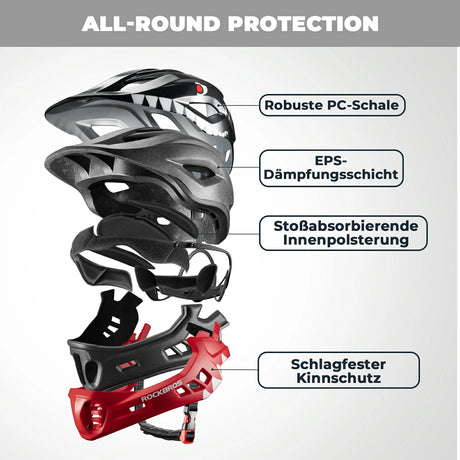 rockbros cartoon integral kinderhelm, 2-in-1 mit einem klick abnehmbarem kinnschutz